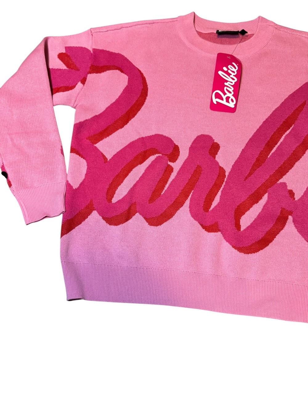 Barbie Pink Ombre Script Crewneck Sweater Womens Size XS - Picture 6 of 9